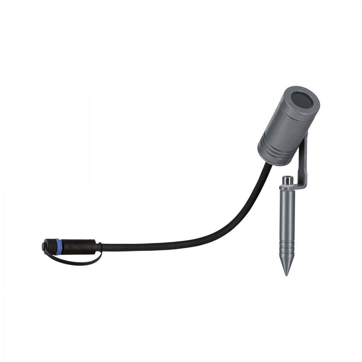 Reflektor zewnętrzny na białym tle, z kablem i kołkiem.