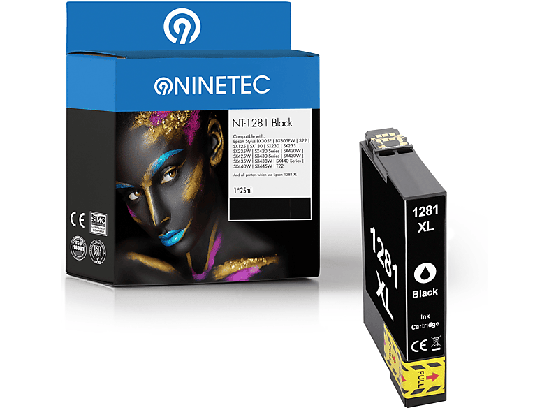 NINETEC 1 T1281 13 12814011) ersetzt Patrone T black Tintenpatrone (C Epson