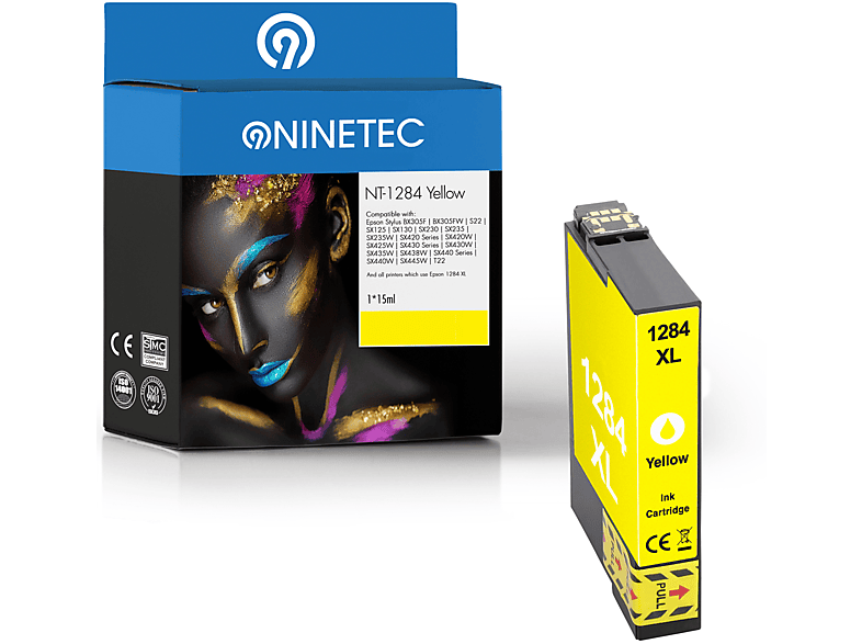 NINETEC 1 Patrone T ersetzt Epson Tintenpatrone 12844011) yellow T1284 (C 13