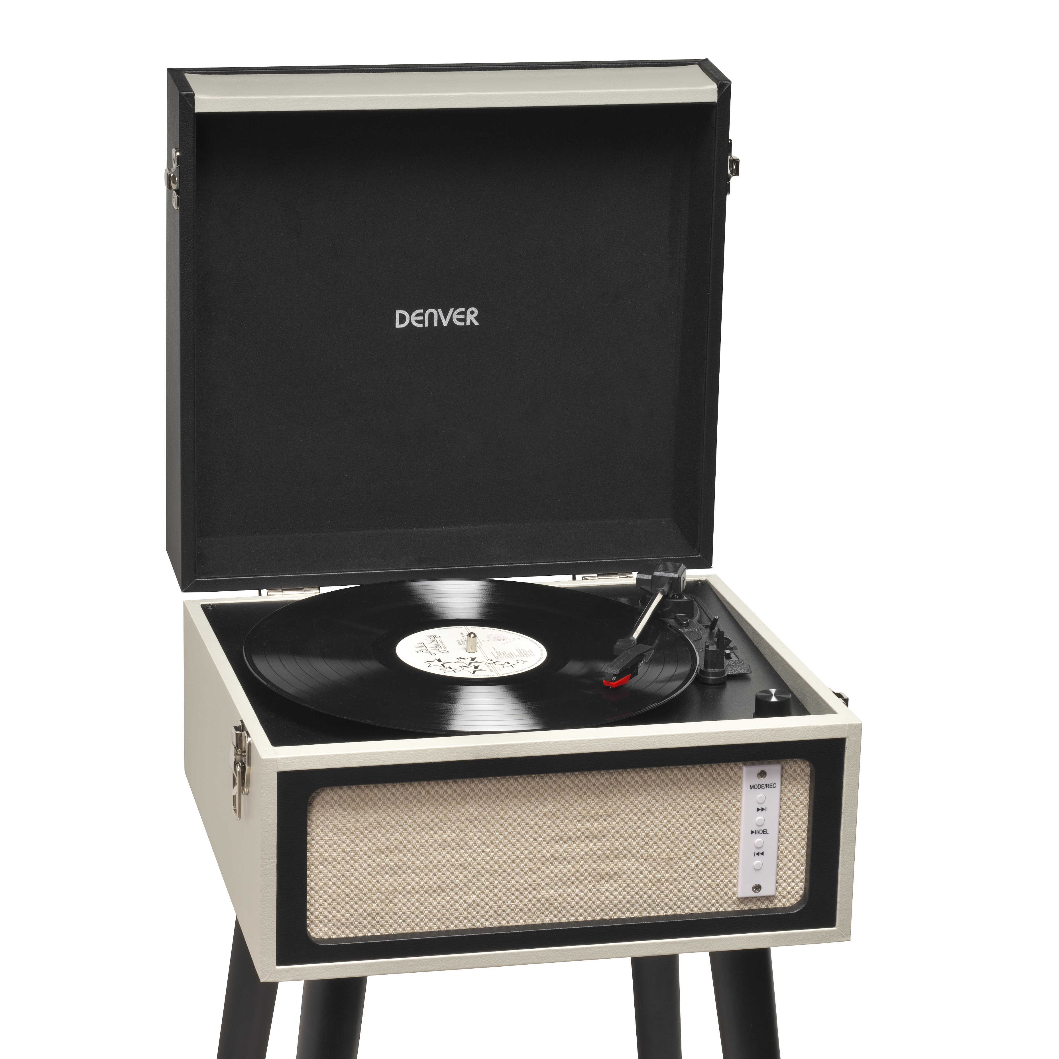 Tocadiscos - Denver VPL-150BT - Tocadiscos con Bluetooth, Diseño Maleta, Beige/Negro DENVER, USB, Conector de salida RCA, Negro