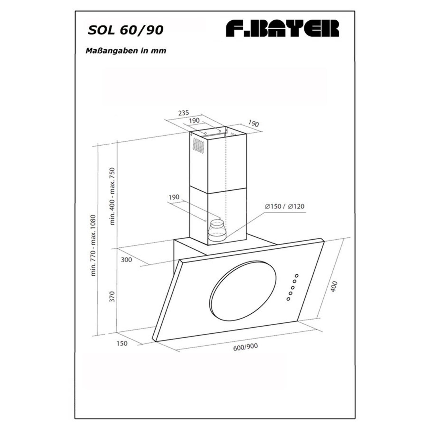 F.BAYER 60W, breit, SOL 33 cm (60 cm Dunstabzugshaube tief)