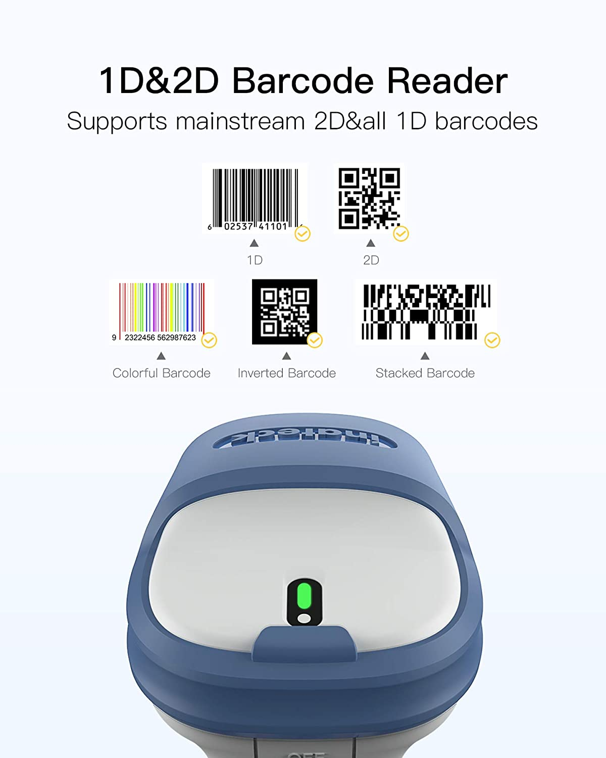 INATECK Wireless Barcode Reader Bluetooth 2.4Ghz Scanner Scanner 2D, Barcode Barcode 5.0