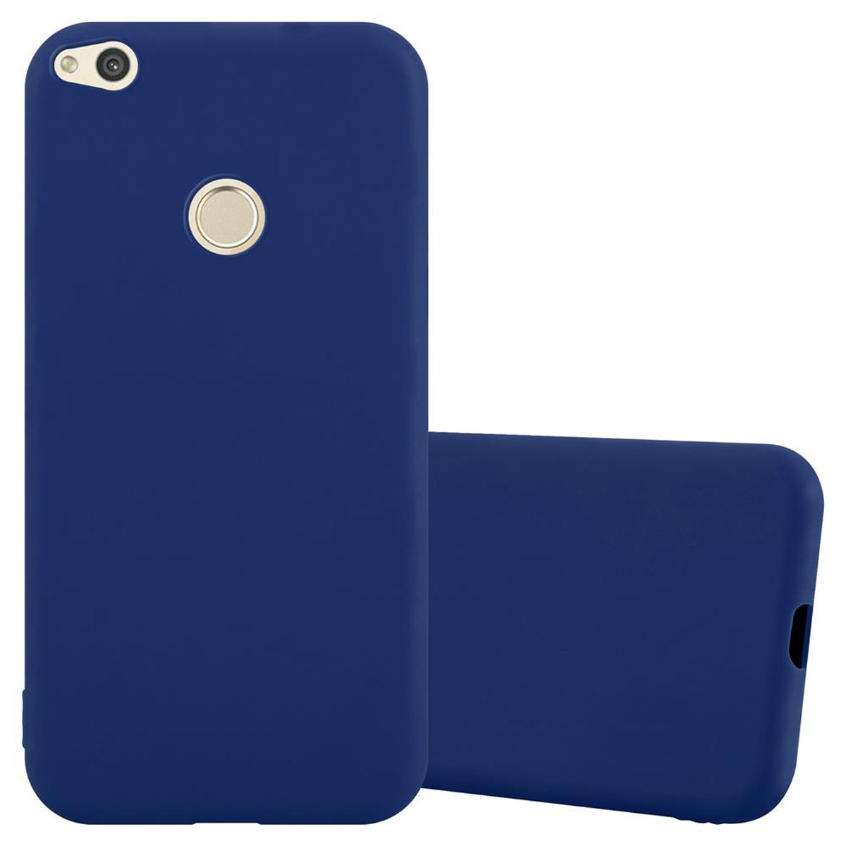 Funda azul para teléfono. Se muestran dos fundas. Una delante y otra detrás.