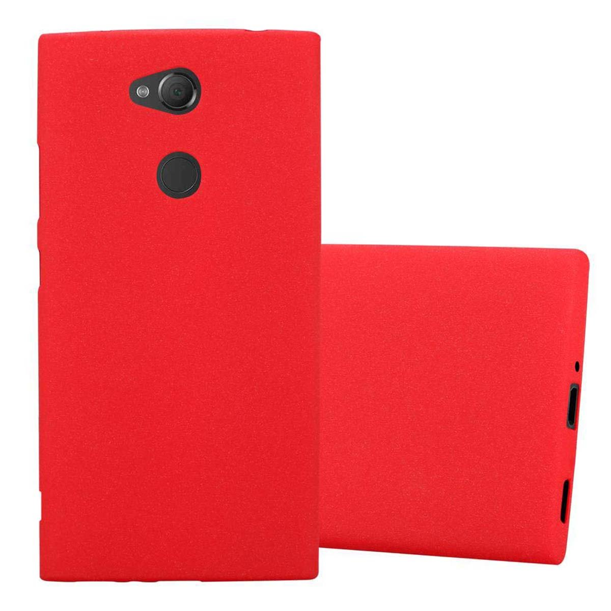 Fundas rojas para teléfono. Una funda está en el teléfono, la otra está al lado. Ambas muestran la parte trasera del teléfono.