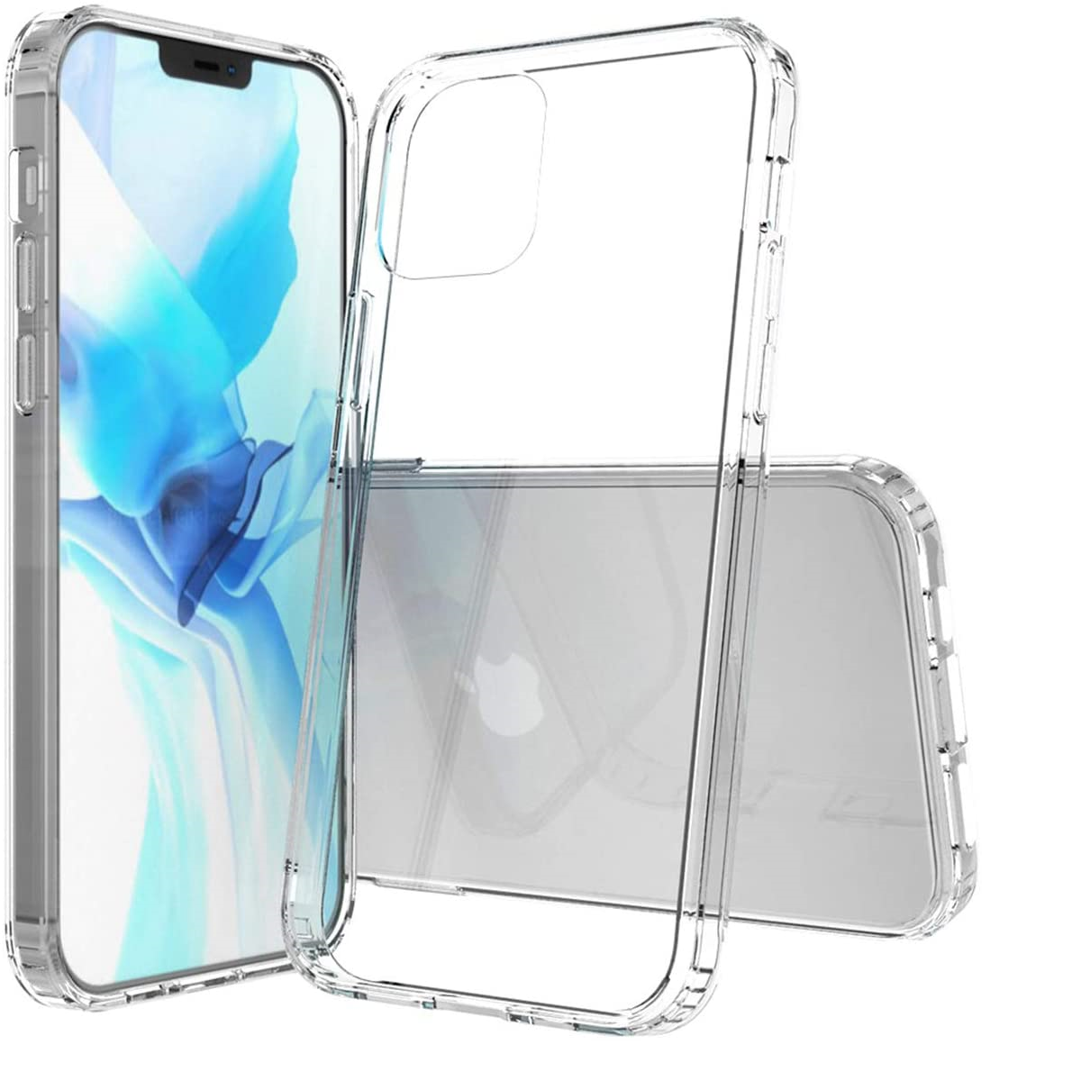 Transparente Handyhülle auf einem Handy. Das Handy zeigt einen blauen Hintergrund.