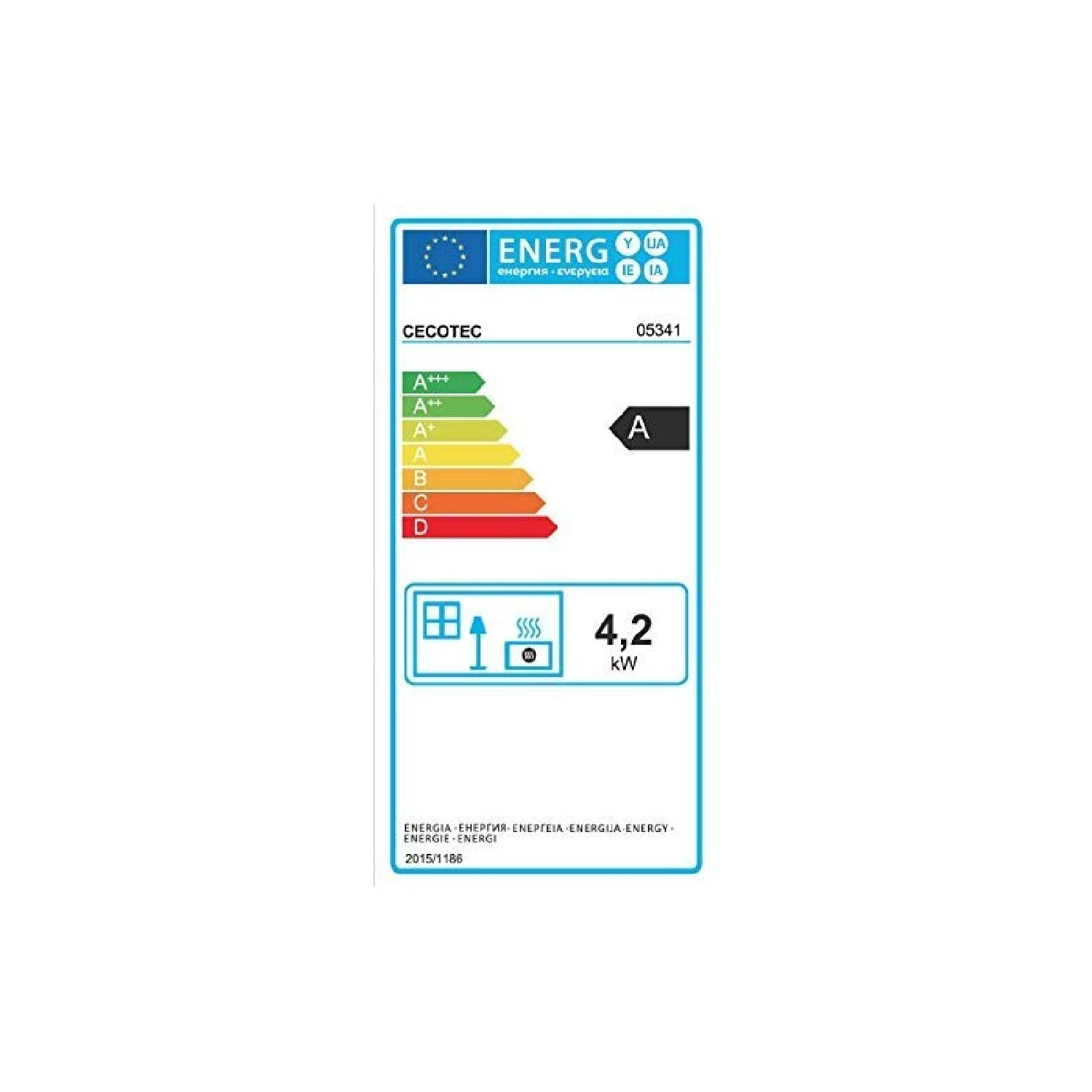 Energieeffizienzlabel mit A-Bewertung, zeigt Details zum Energieverbrauch.