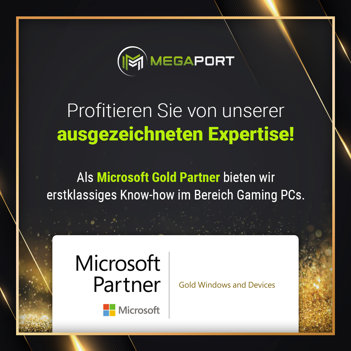 Text auf schwarzem Hintergrund. Es steht: Profitieren Sie von unserer ausgezeichneten Expertise!
