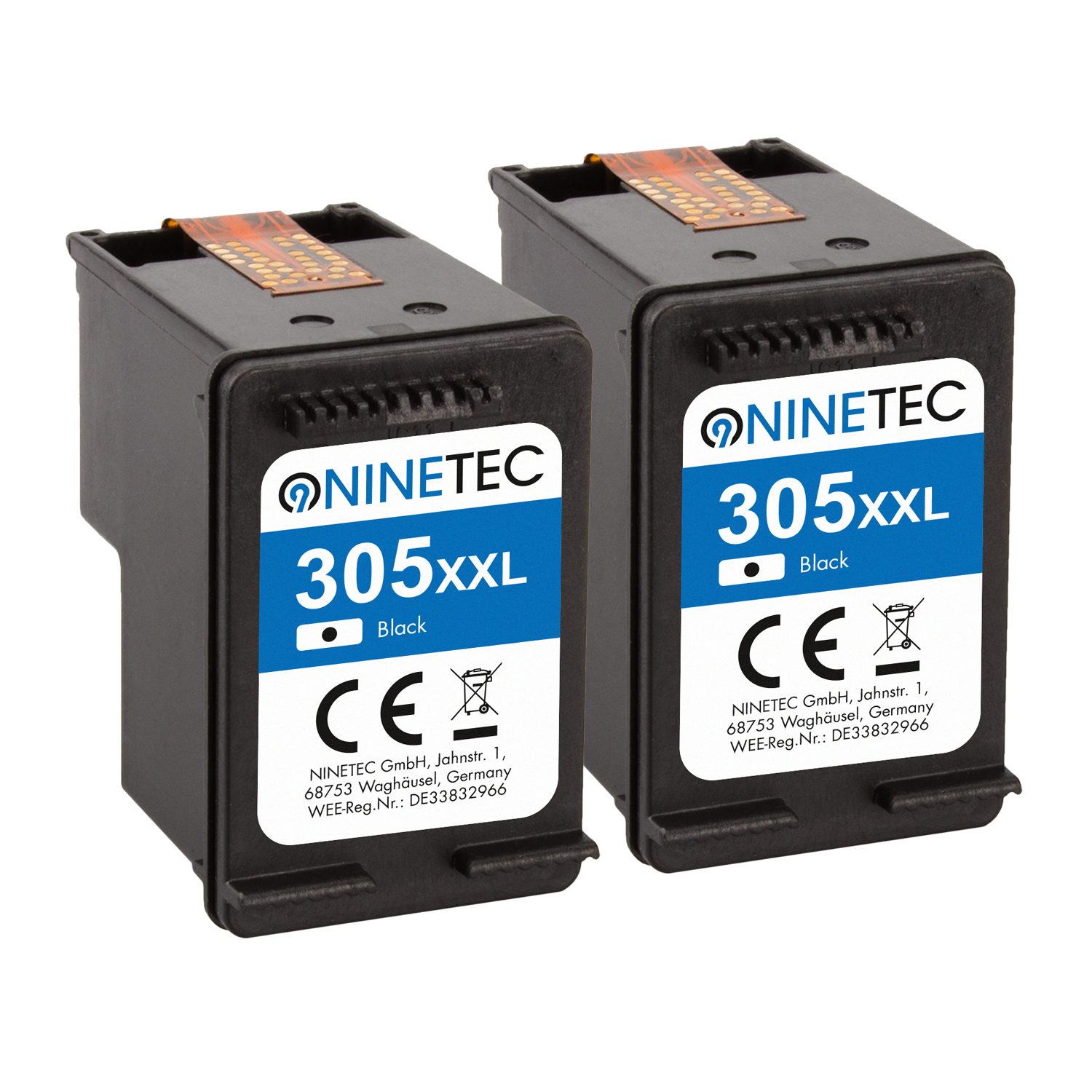 NINETEC 2er Set EcoLongLife (3YM62AE) 305XXL HP black Patronen ersetzt Tintenpatronen