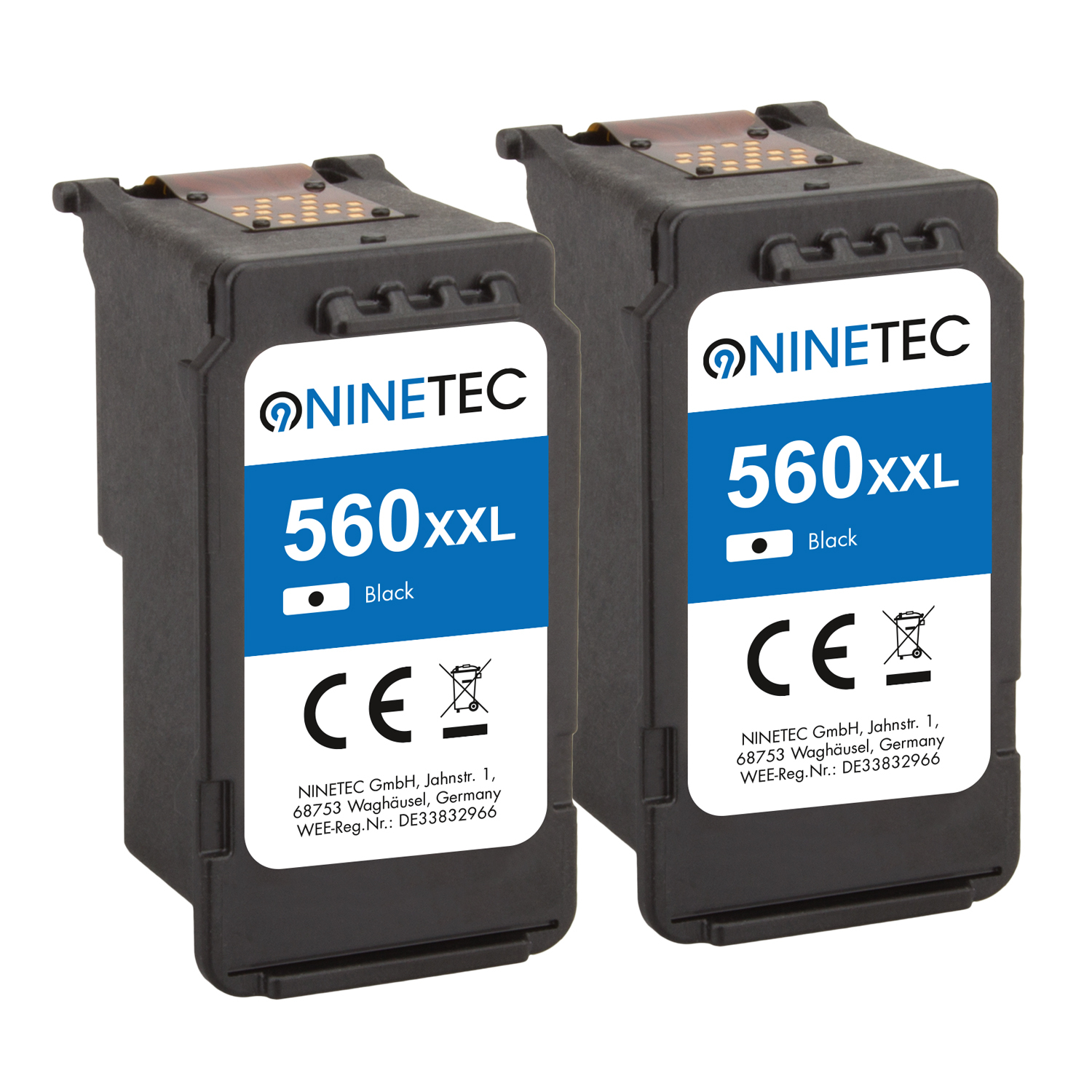 NINETEC 2er Set EcoLongLife Tintenpatronen C Canon black 001, Patronen ersetzt XXL C Black (3712 001) 3730 PG-560