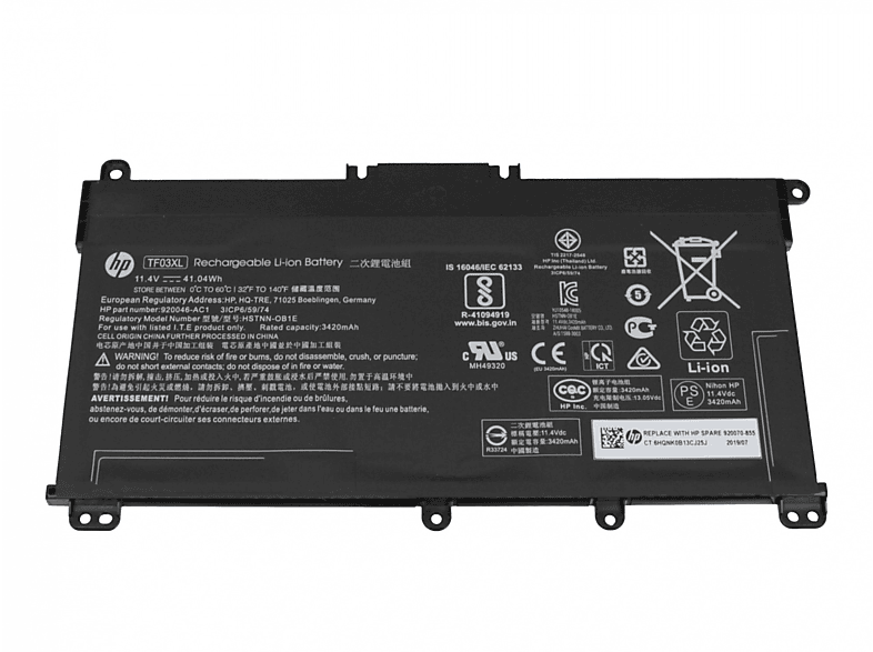 Li-Polymer Original Akku, mAh 11.4 920070-855 HP Volt, 3630