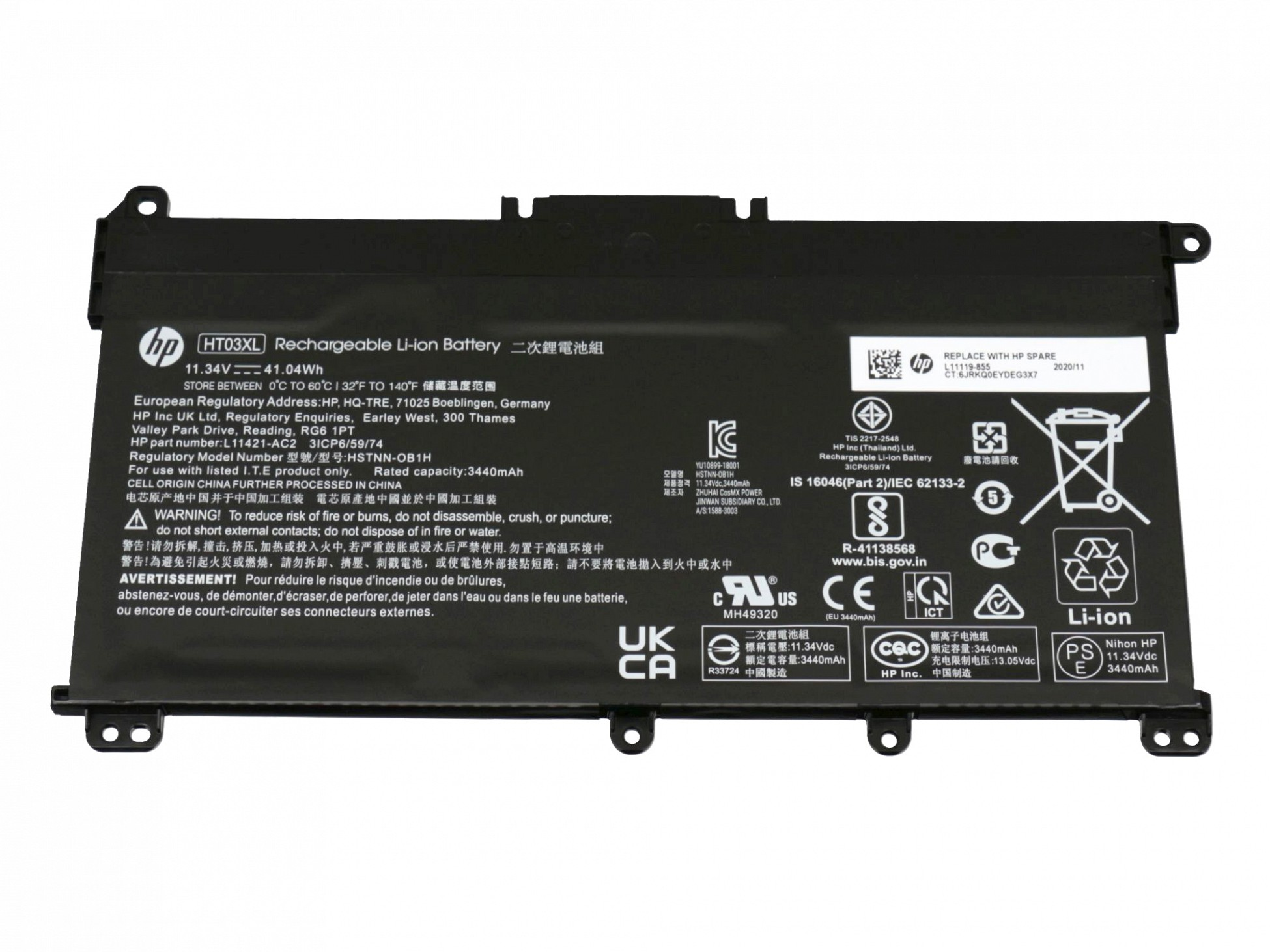 HP mAh 5LM85AV Volt, 11.34 3420 Akku, Original Li-Polymer HT03XL