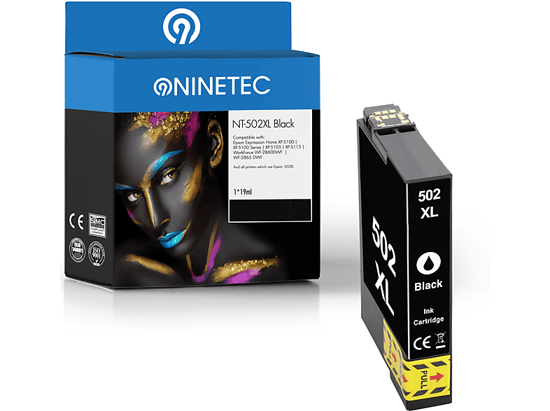 NINETEC 1 Patrone ersetzt Epson 502XL Tintenpatrone black (C 13 T 02W14010)
