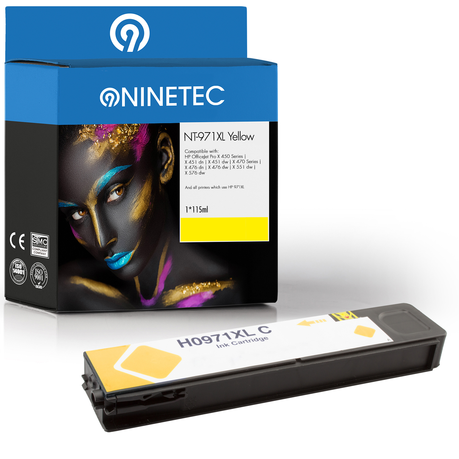 1 HP AE) Tintenpatrone NINETEC ersetzt yellow 971XL 628 Patrone (CN