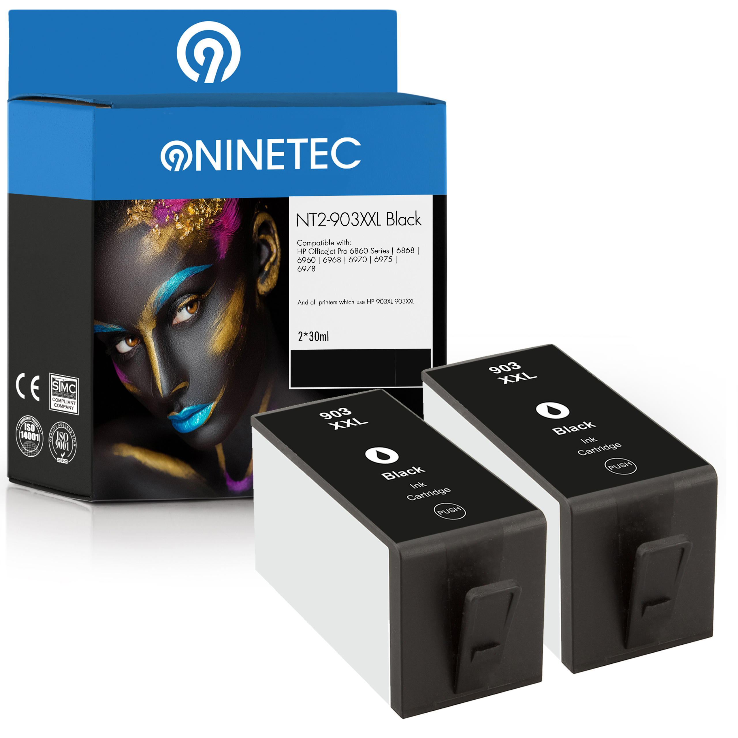 NINETEC 2er Set 903XXL (T6L99AE) Patronen black HP Tintenpatronen ersetzt