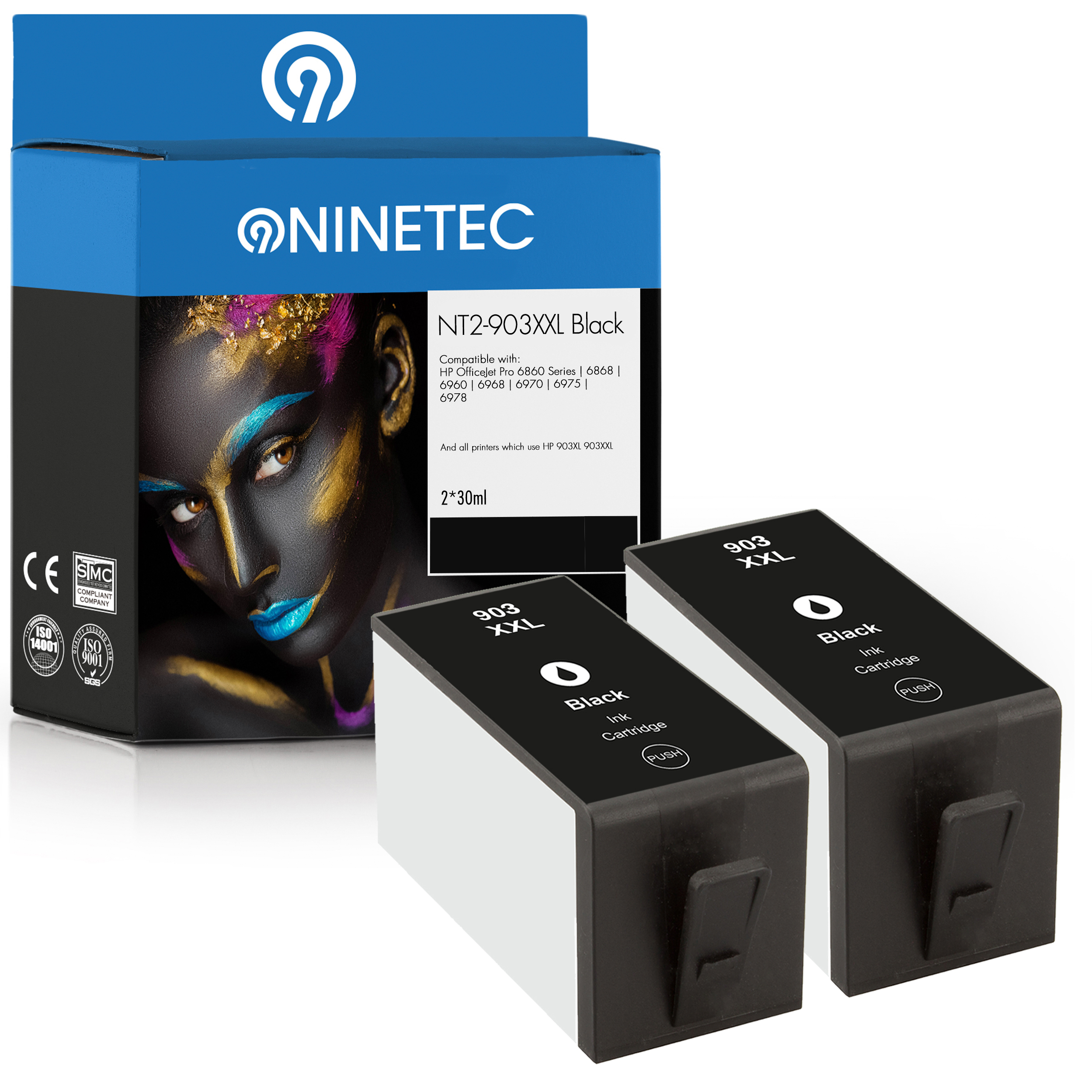 black Set 2er (T6L99AE) NINETEC Tintenpatronen ersetzt HP 903XXL Patronen