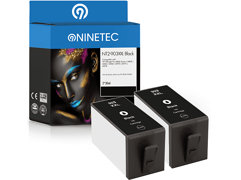 NINETEC 2er Set Patronen ersetzt HP 903XXL Tintenpatronen black (T6L99AE)