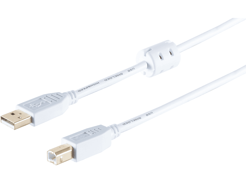 S/CONN MAXIMUM CONNECTIVITY USB High Speed 2.0 Kabel mit Ferrit, A/B Stecker, USB 2.0, weiß, 1,8m USB Kabel