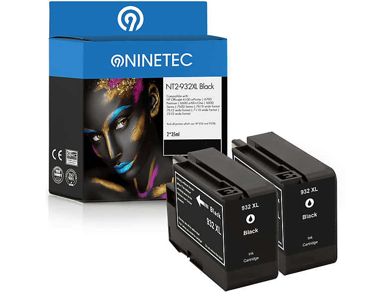 NINETEC 2er Set Tintenpatronen (CN Patronen 932XL AE) HP ersetzt 053 black