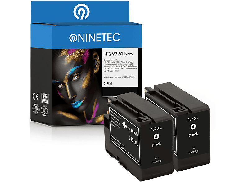 black NINETEC 053 AE) ersetzt Patronen 2er 932XL HP Set Tintenpatronen (CN