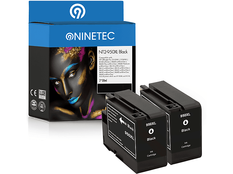 Set (CN Patronen Tintenpatronen HP ersetzt NINETEC 045 950XL black AE) 2er