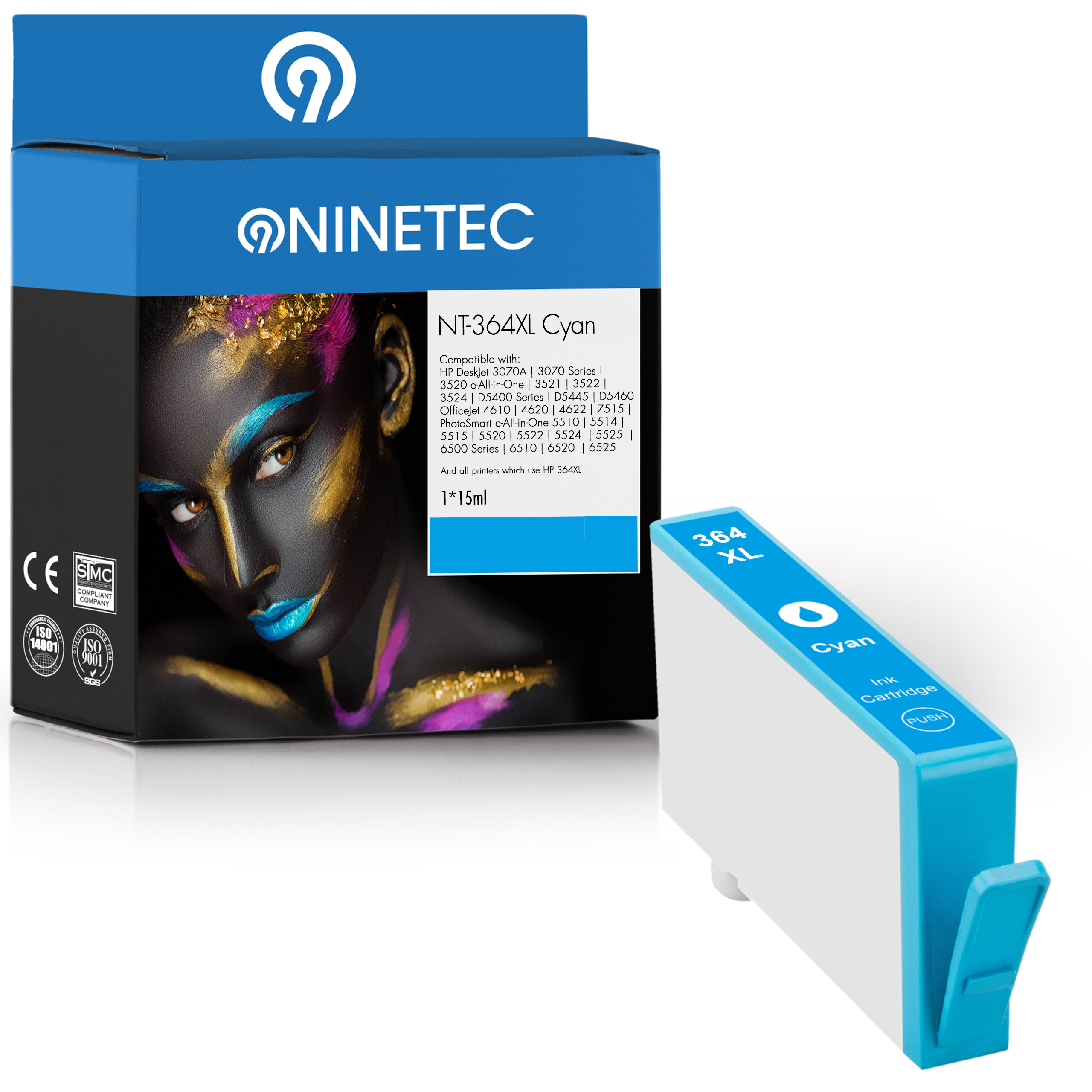 NINETEC 1 (CB Patrone HP EE) 364XL Tintenpatrone ersetzt cyan 323