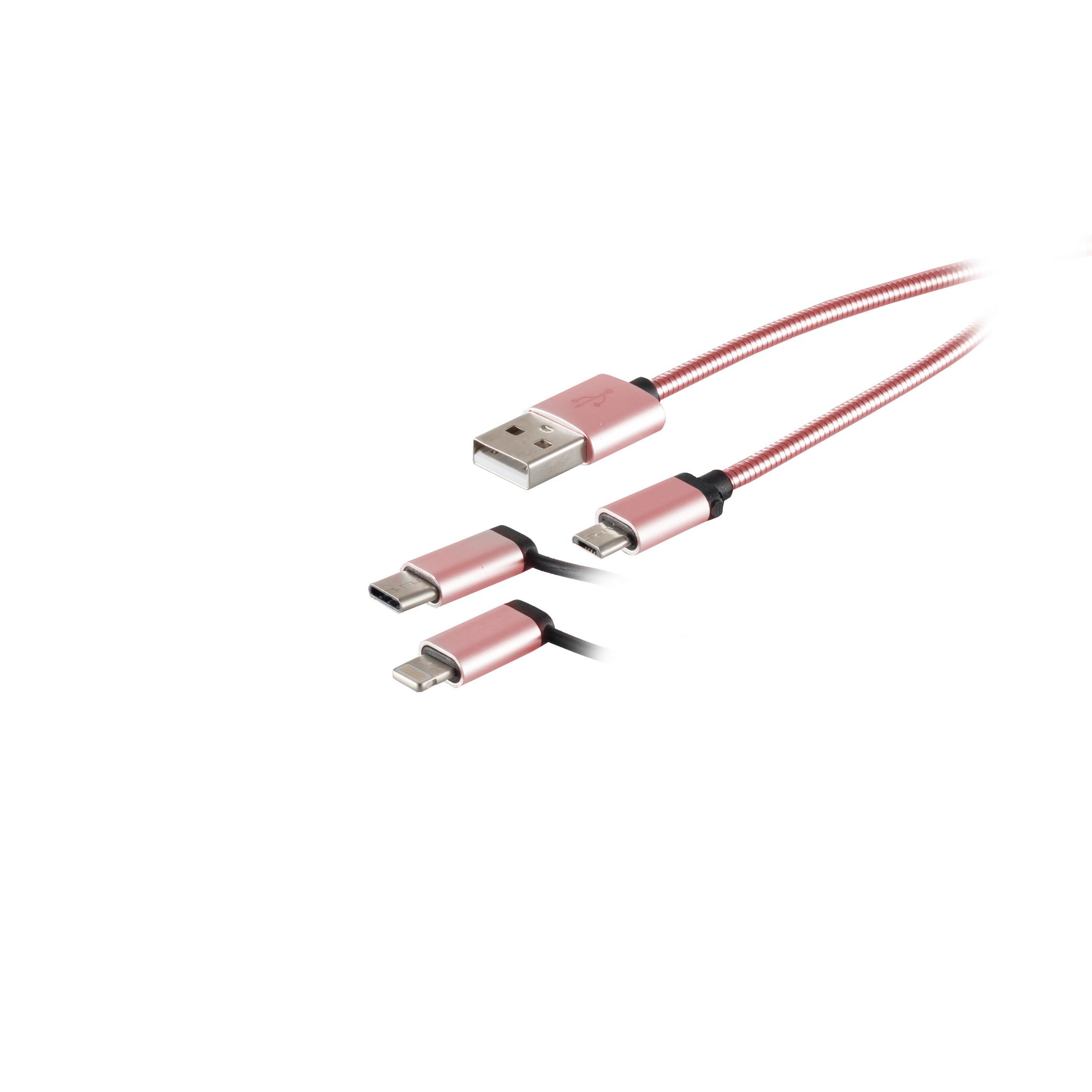 3in1 8-pin Stecker Ladekabel CONNECTIVITY 1m MicroB/ Kabel USB S/CONN MAXIMUM TypC/