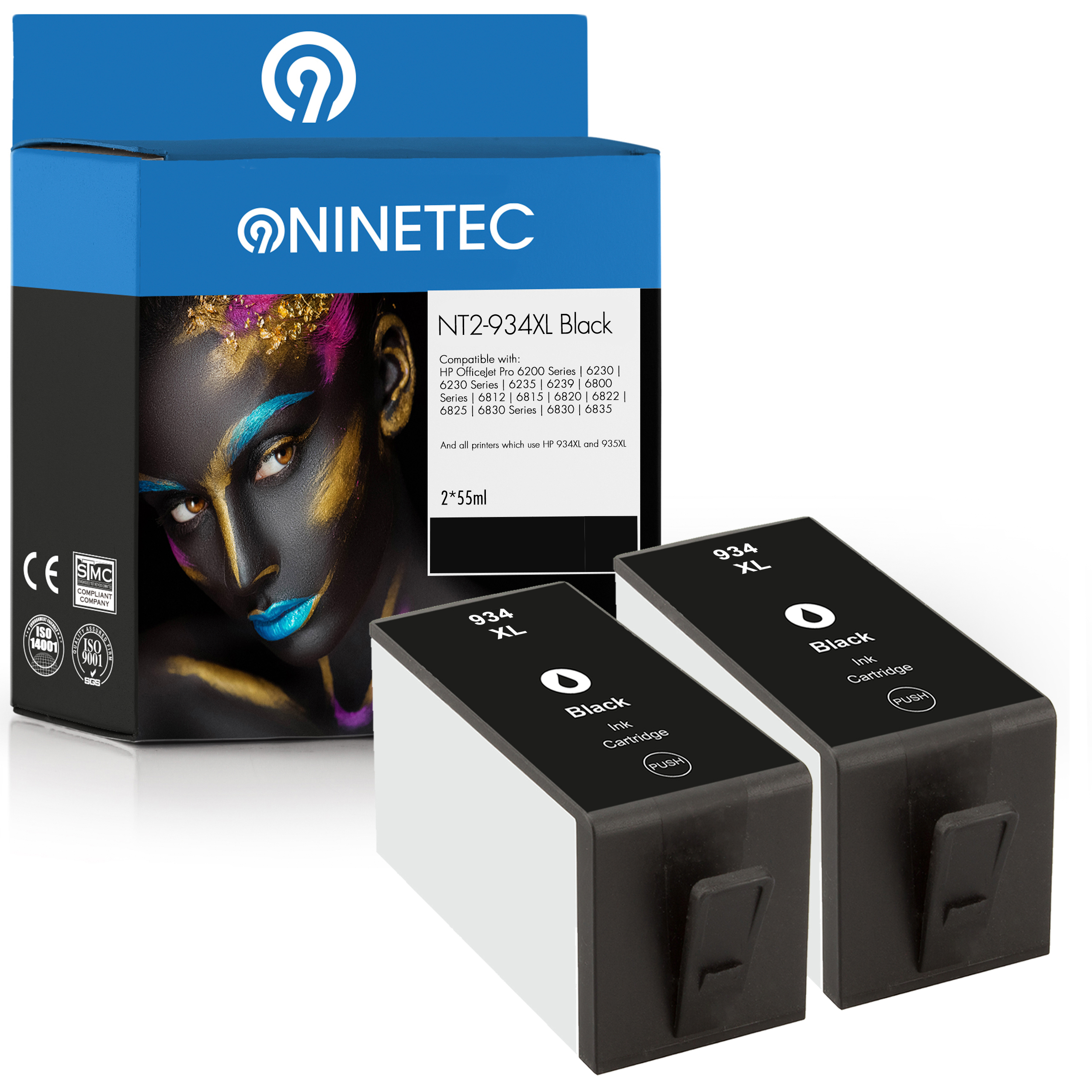 NINETEC 2er Set Patronen ersetzt Tintenpatronen black 934XL HP (C2P23AE)