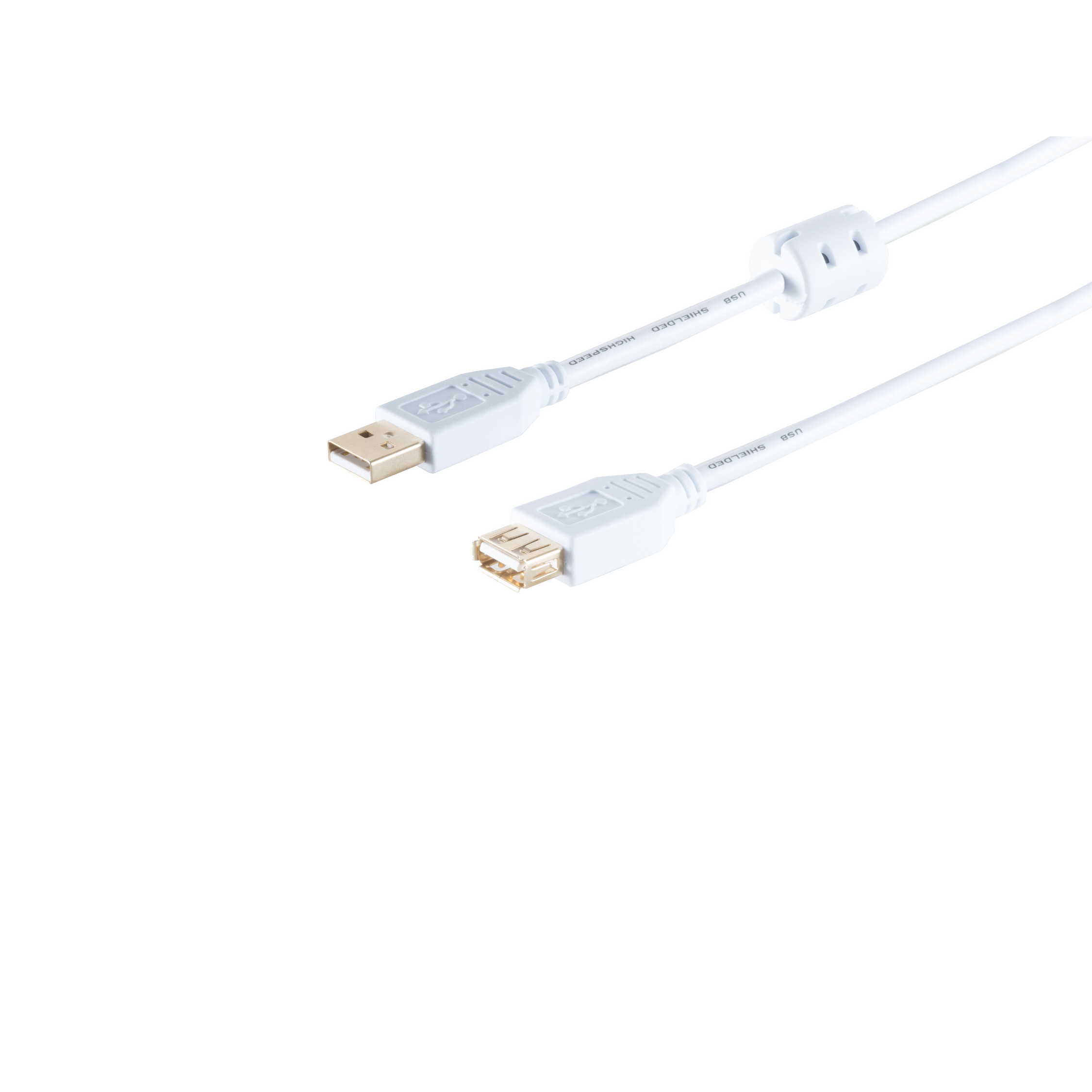 KABELBUDE Buchse A/A USB Verlängerung, High Kabel 2.0 Speed 1,8m mit weiß, USB Ferrit,