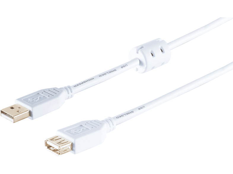 KABELBUDE USB High Speed 2.0 Verlängerung, A/A Buchse mit Ferrit, weiß, 1,8m USB Kabel