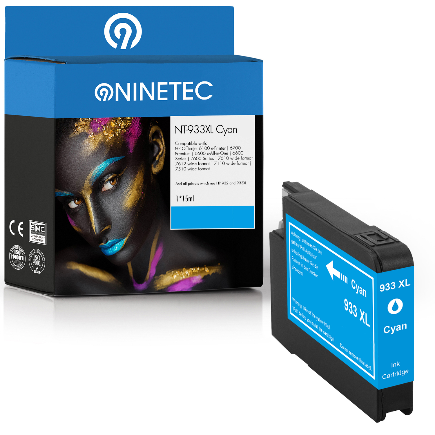 NINETEC ersetzt Tintenpatrone HP 1 AE) 933XL Patrone cyan 054 (CN
