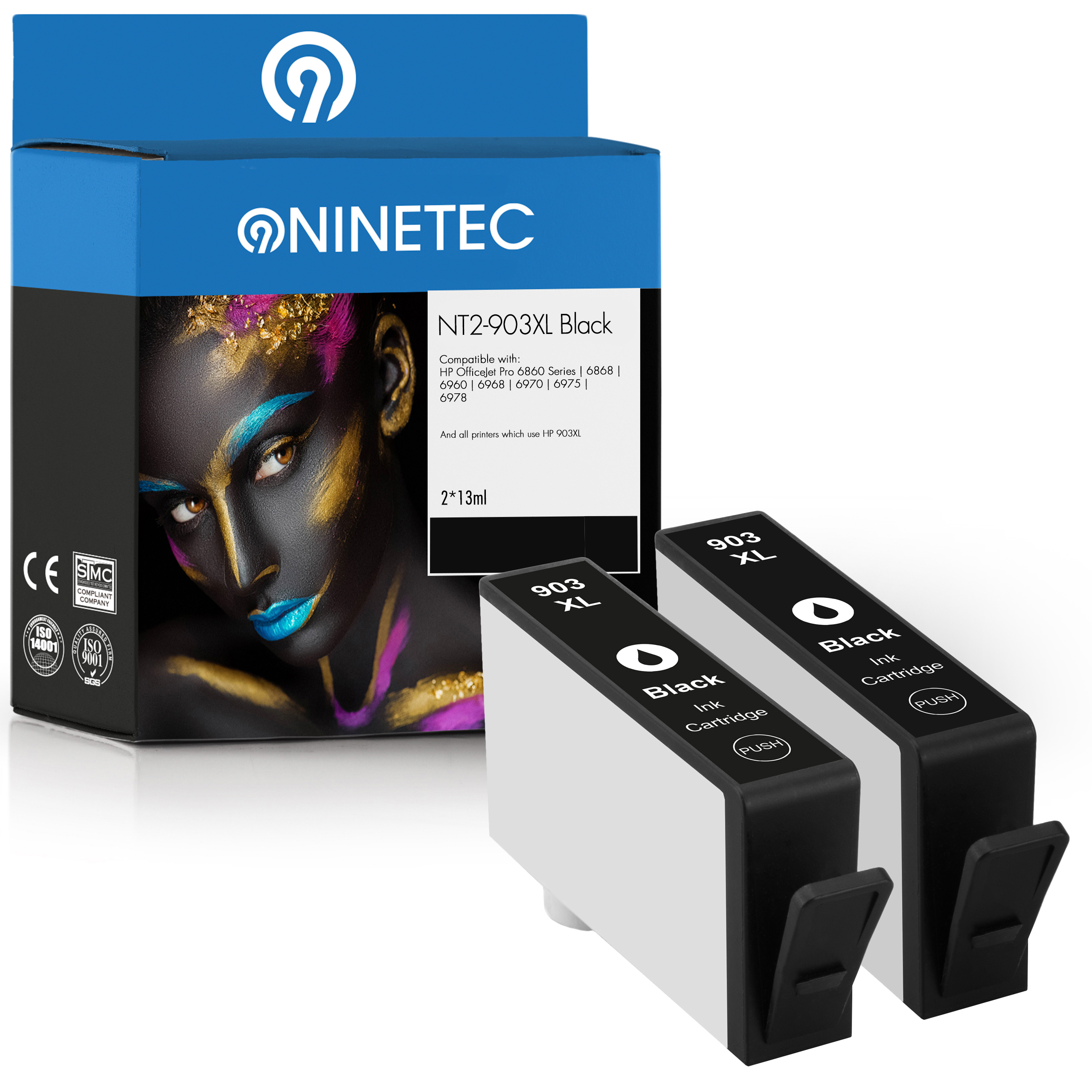 NINETEC 2er Set Patronen ersetzt Tintenpatronen HP (T6M15AE) black 903XL