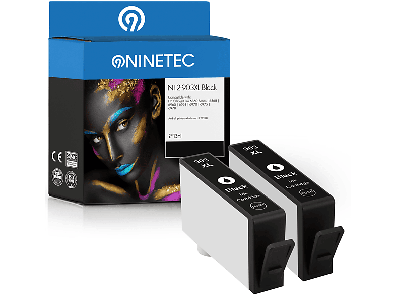 NINETEC 2er Set Patronen ersetzt HP 903XL Tintenpatronen black (T6M15AE)