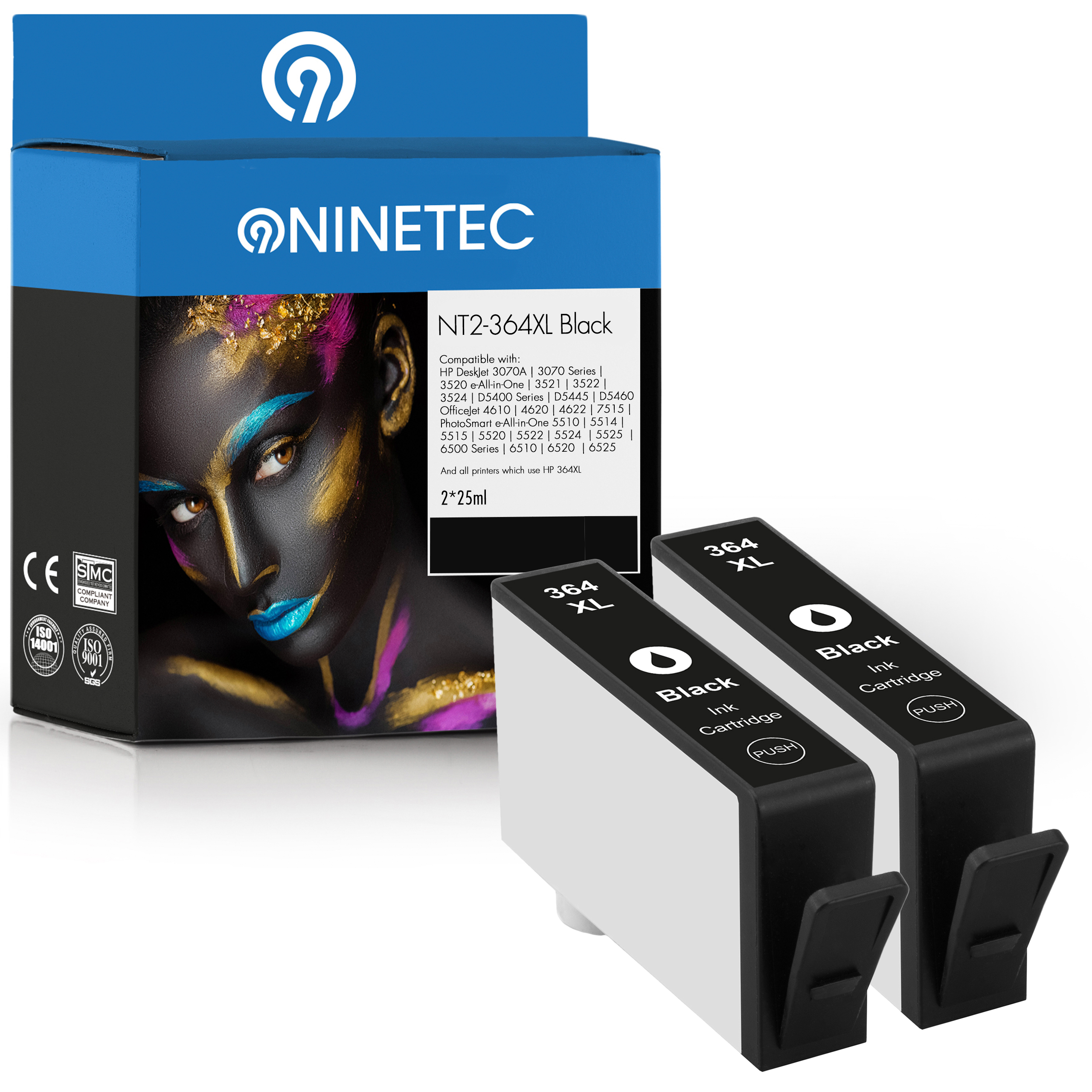 NINETEC 2er Set Patronen 321 HP EE) Tintenpatrone ersetzt (CB 364XL black