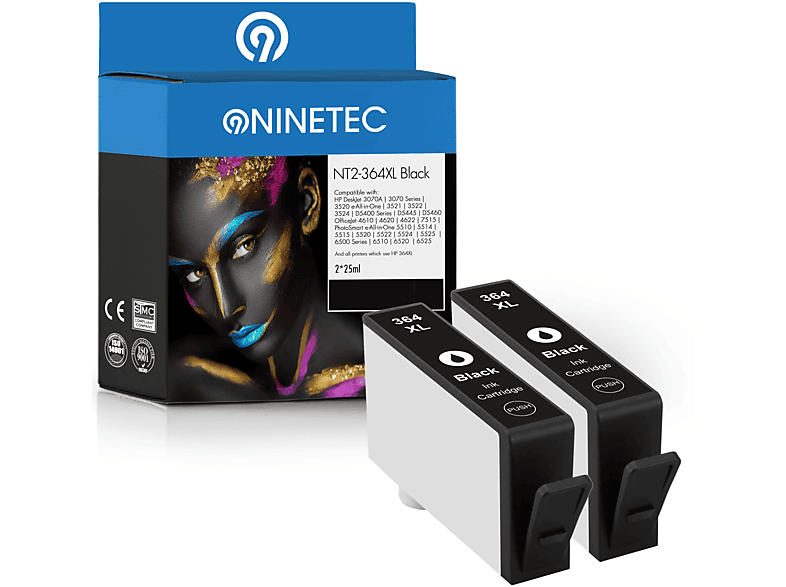 NINETEC 2er Set Patronen ersetzt HP 364XL Tintenpatrone black (CB 321 EE)