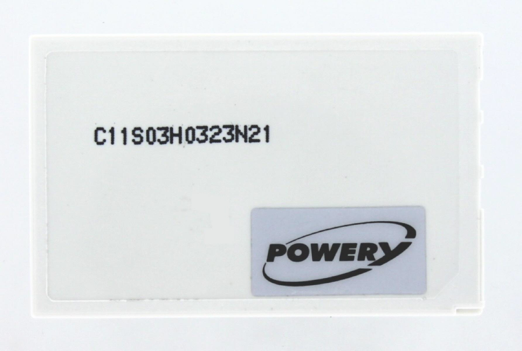 Weißes Etikett mit Text und Logo. Text: C11S03H0323N21, POWERY-Logo.