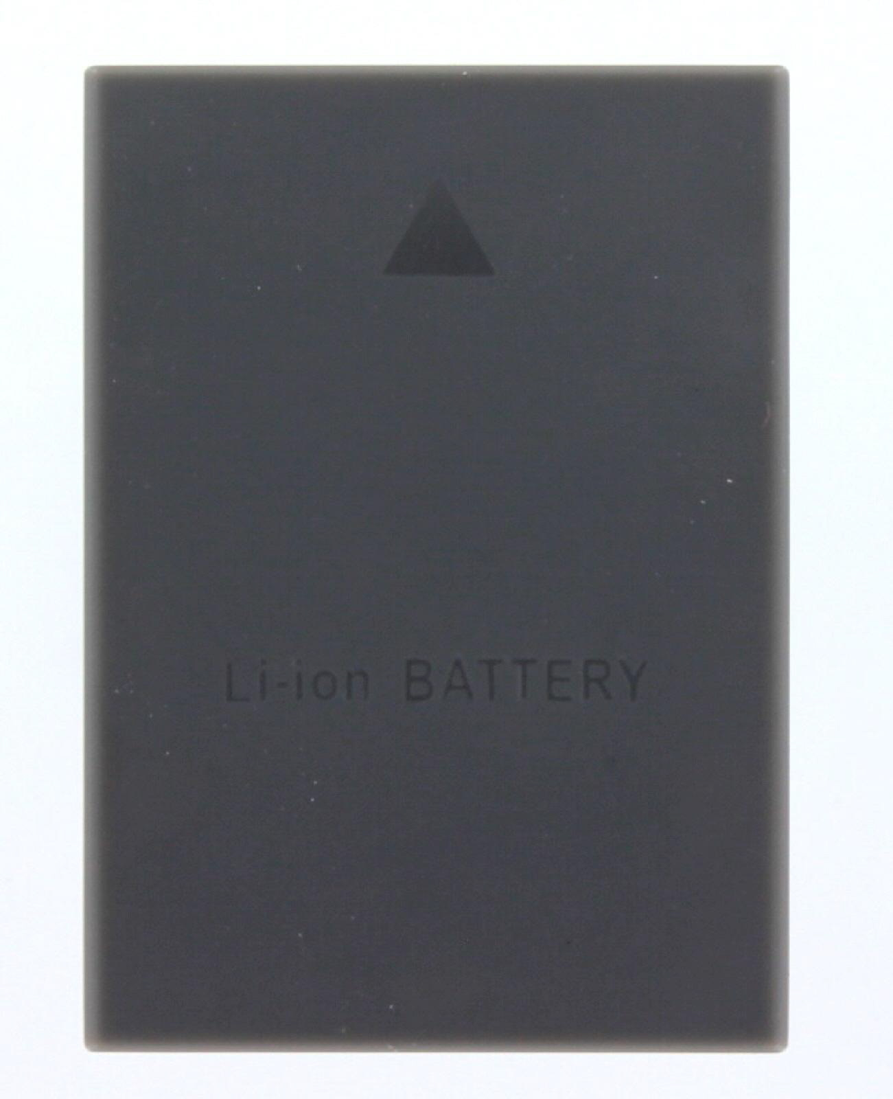 Schwarzer Li-Ionen-Akku. Hat ein Dreieck und den Text: Li-Ionen-BATTERIE.
