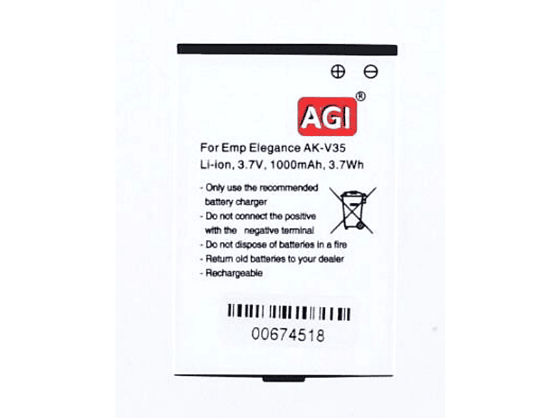 AGI Akku kompatibel mit Emporia AK-V35|V36|V37|Elegance 1000 Li-Ion, 3.7 Volt, mAh Li-Ion Plus Handy-/Smartphoneakku