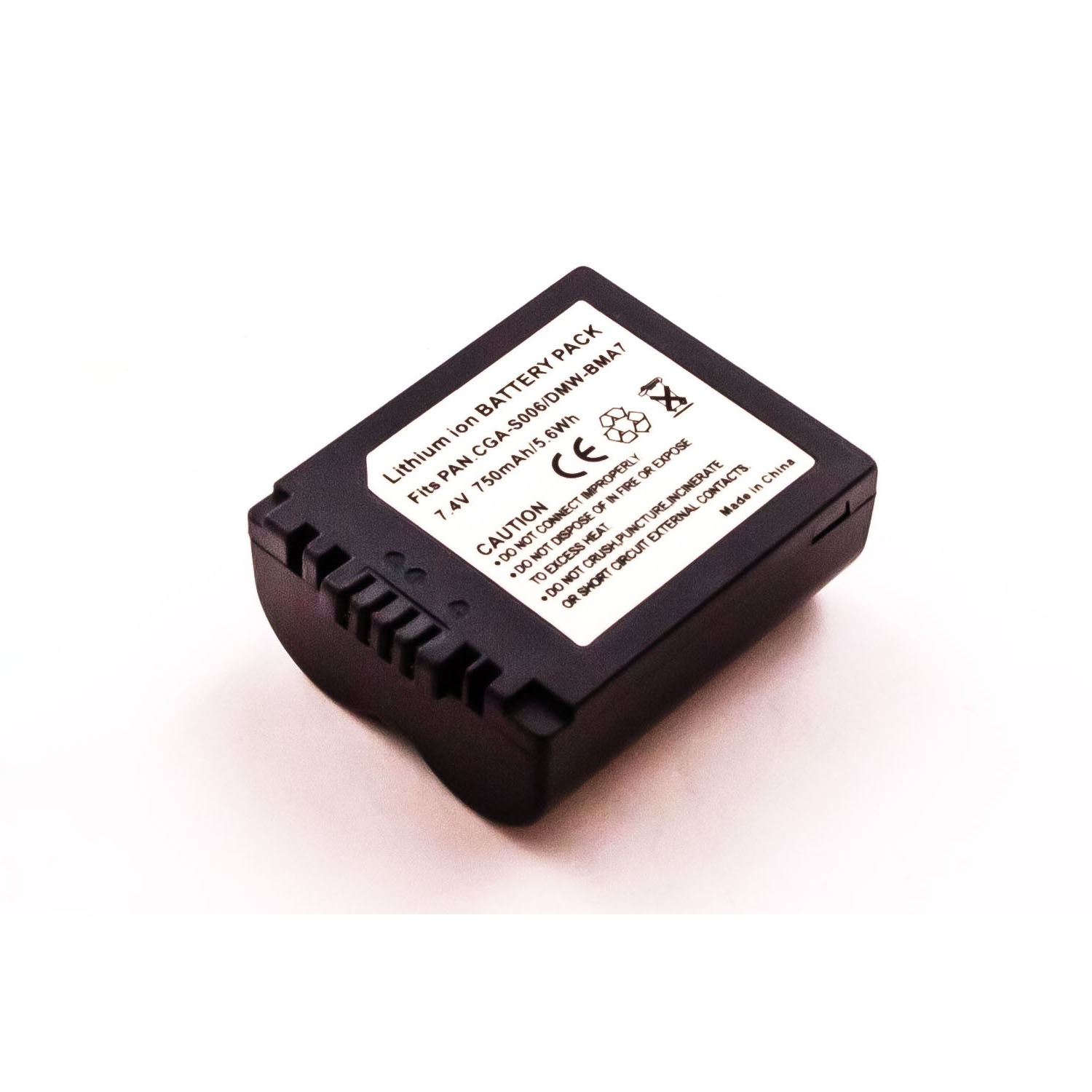 Schwarzes rechteckiges Akku-Pack mit weißem Text und Symbolen. 'Lithium Ion Battery Pack' steht drauf.