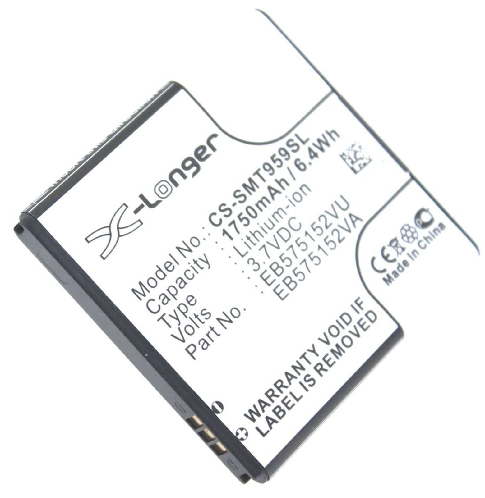 Schwarz-weiße Batterie mit Text und Warnhinweisen. Mit 'CE'-Zeichen. Der Hintergrund ist weiß.