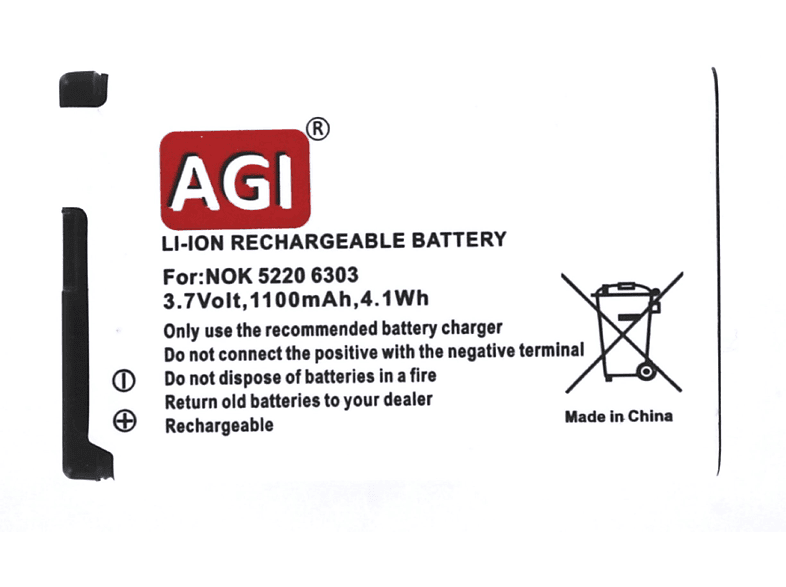 AGI Akku kompatibel mit 3.7 mAh 700 Li-Ion, Handy-/Smartphoneakku, RM-518 Volt, Nokia Li-Ion