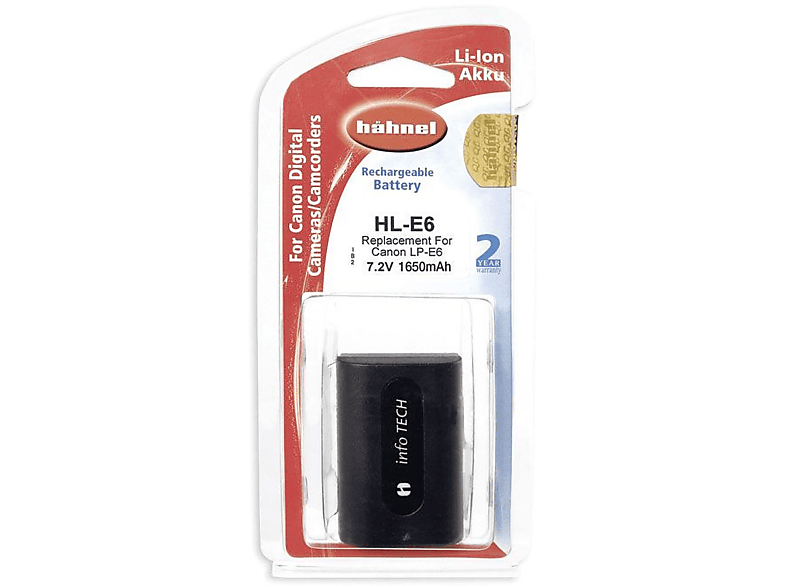 MOBILOTEC Hähnel Akku kompatibel mit Canon LP-E6 Li-Ion Akku, Li-Ion, 7.4 Volt, 1650 mAh