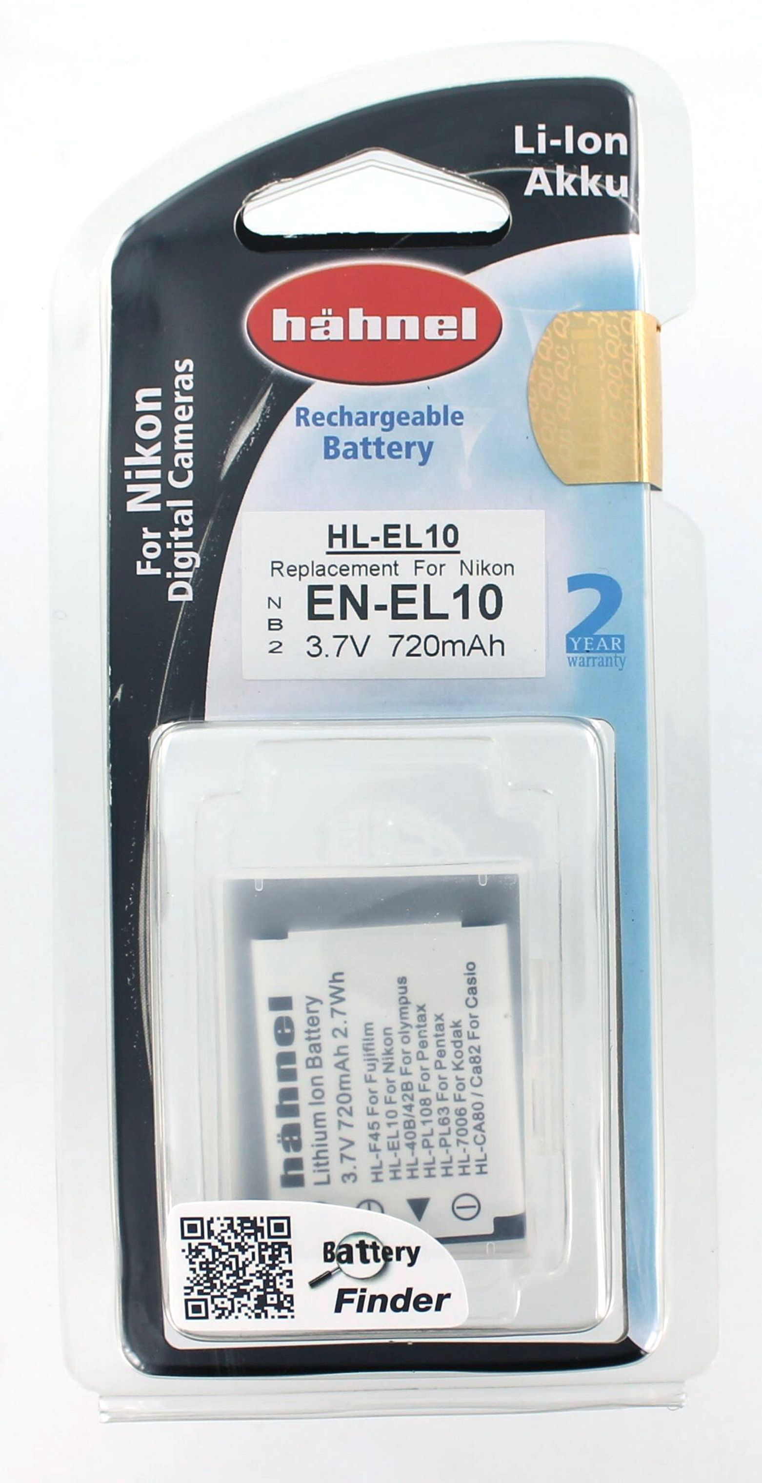 MOBILOTEC Hähnel 3.7 EN-EL10 kompatibel mit 660 mAh Akku, Volt, Li-Ion, Nikon Akku Li-Ion