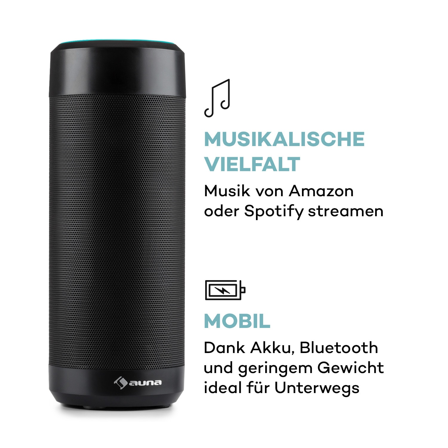 Intelligence Schwarz AUNA Bluetooth-Lautsprecher, Tube