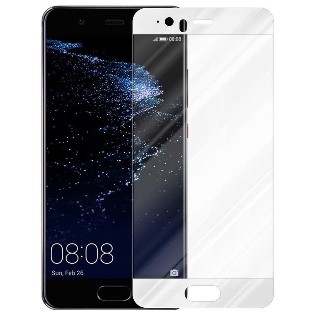 Un telefono nero con una protezione per lo schermo. Lo schermo mostra l'ora. La protezione è trasparente.