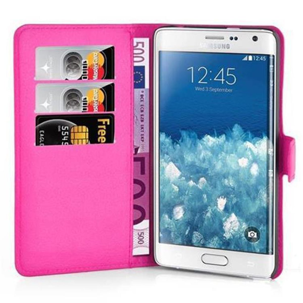 CADORABO Book Hülle PINK Bookcover, NOTE CHERRY Galaxy Samsung, Standfunktion, EDGE