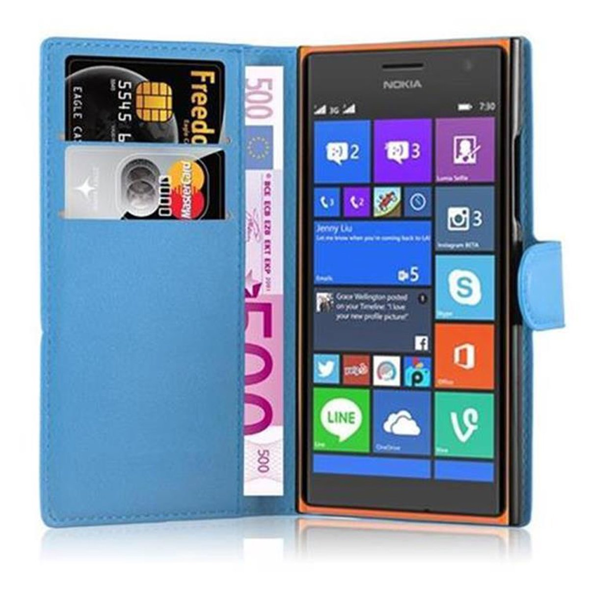 Hülle Bookcover, Standfunktion, Lumia BLAU CADORABO Nokia, 730, PASTELL Book