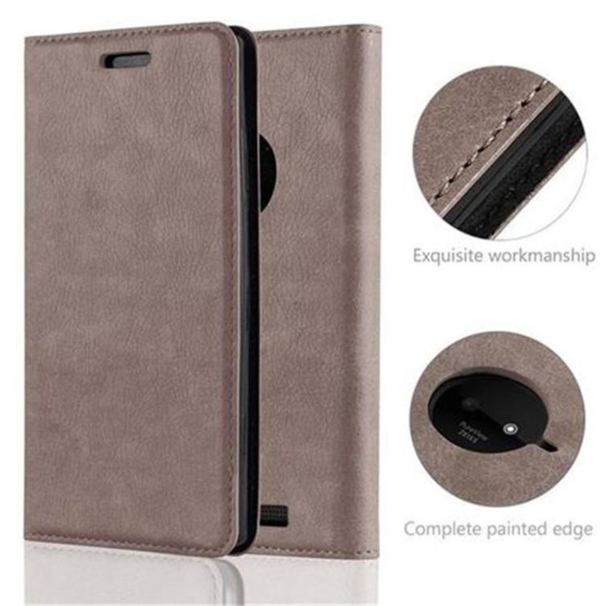 CADORABO Book Hülle Invisible Bookcover, Nokia, KAFFEE BRAUN Magnet, Lumia 830