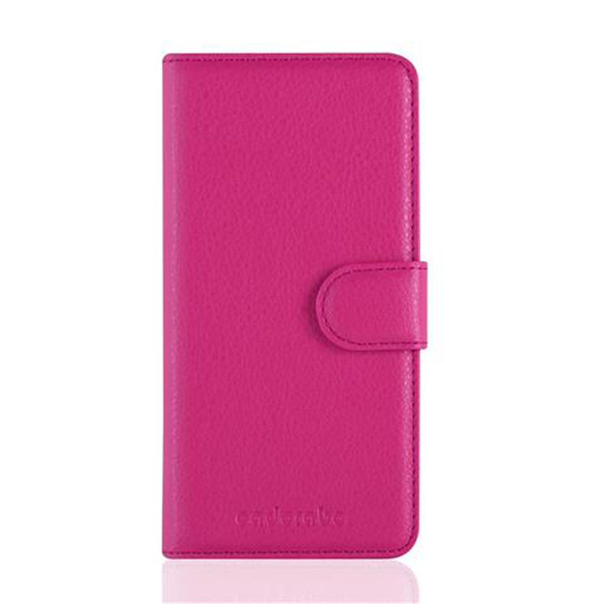 Custodia per telefono rosa acceso. Ha una chiusura magnetica e un design semplice.