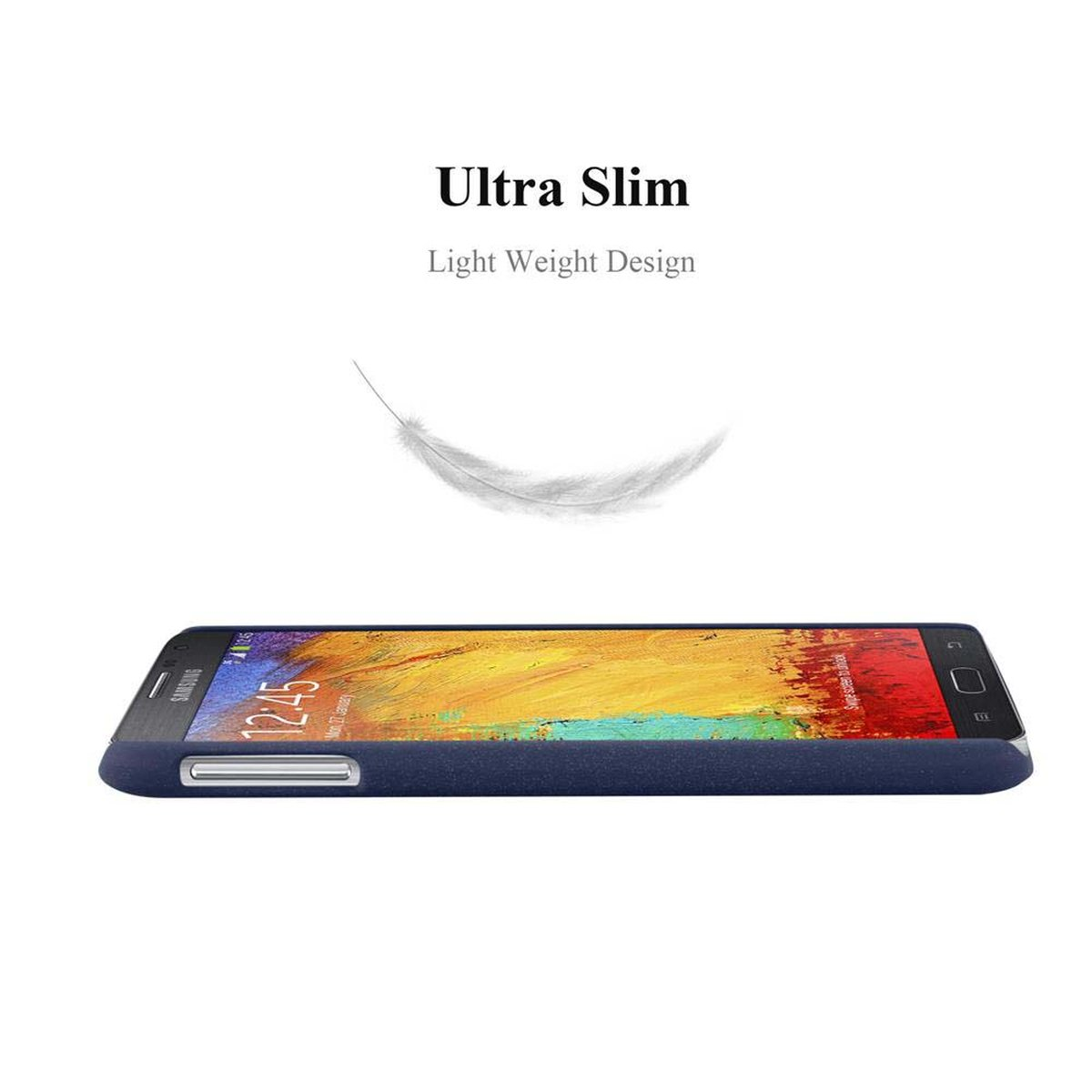 Handyhülle mit Handy. Text: Ultra Slim, Leichtes Design.
