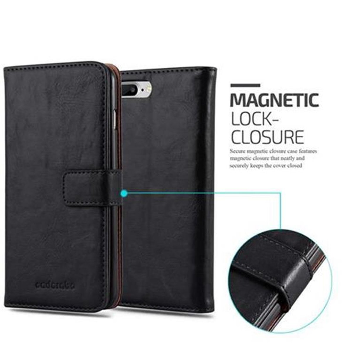 Book Luxury 8 SCHWARZ / PLUS GRAPHIT Bookcover, / 7S CADORABO 7 Style, PLUS Hülle Apple, PLUS, iPhone